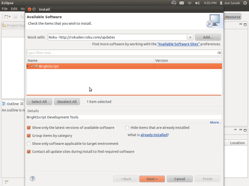 Roku-brightscript-install-for-eclipse